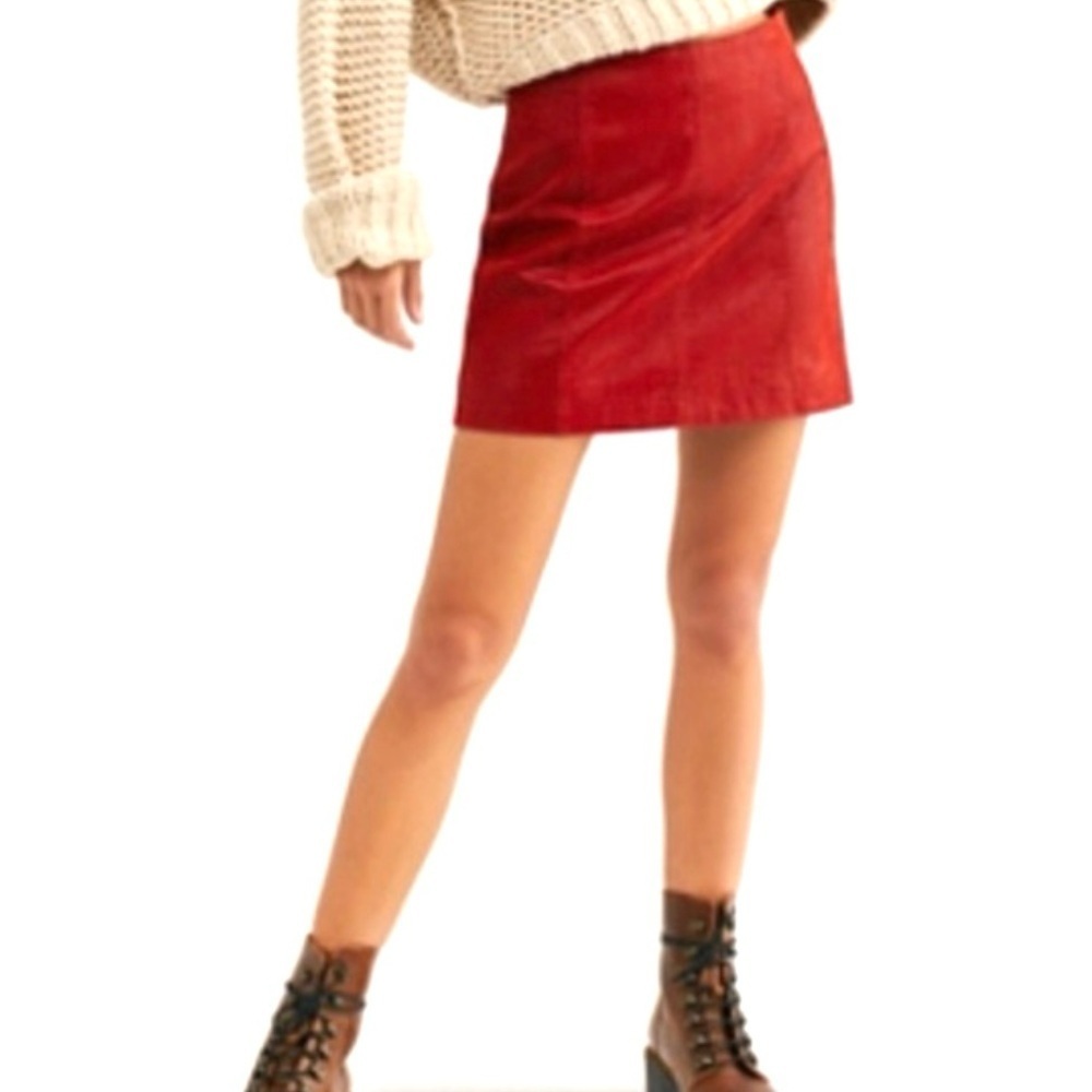 FREE PEOPLE Modern Femme Faux-Leather/ Suede Micro Mini Skirt, red